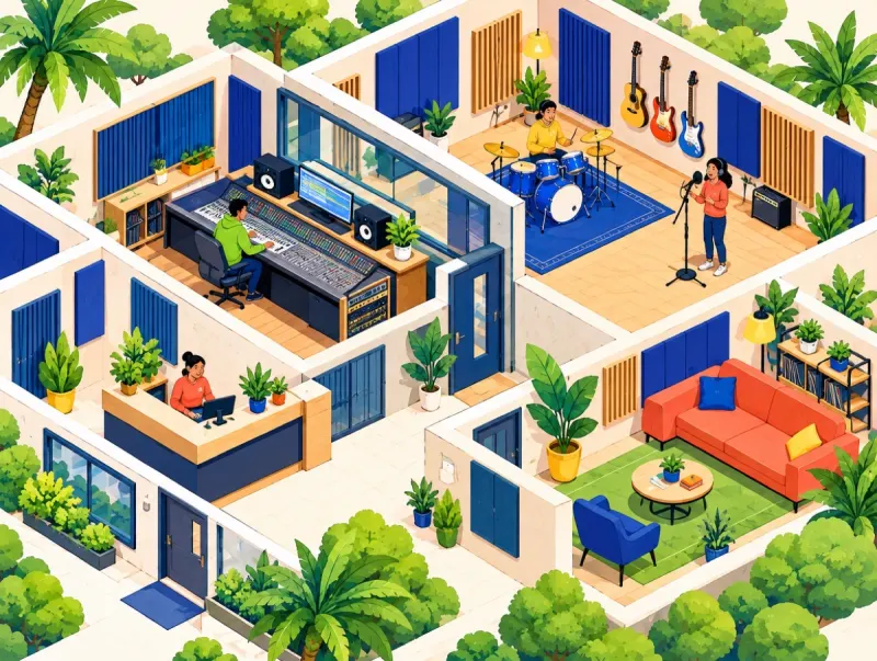 Music studio seen from above